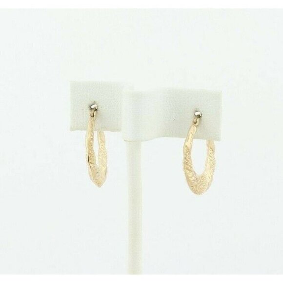 10k Yellow Gold Textured Earrings Hoop Earrings - Picture 6 of 6